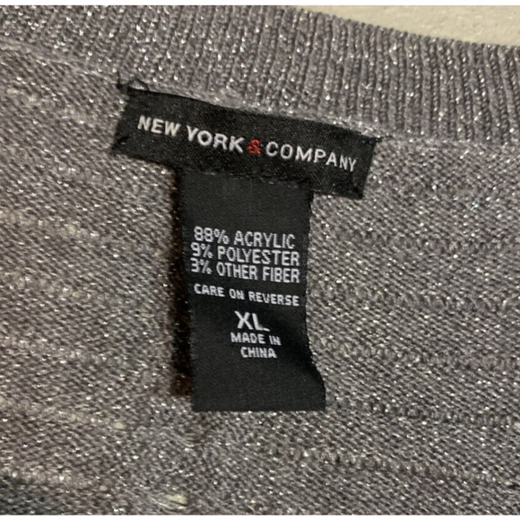 New York & Company Womens Knit Sweater Size XL Gray Glitter Pullover Preppy - Picture 4 of 5